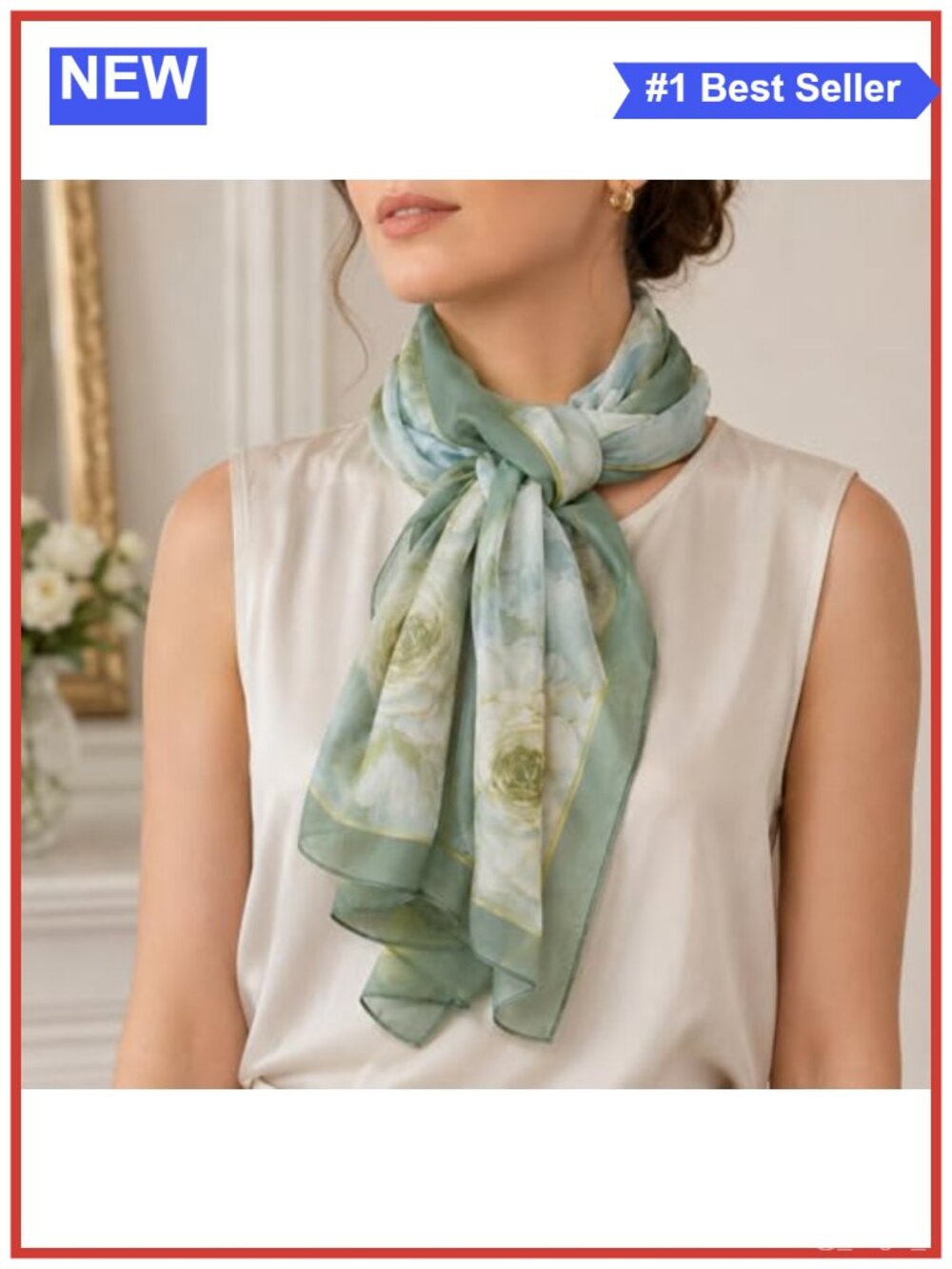 Women Floral Chiffon Scarf Lightweight Long Neck Wrap Soft Sheer Printed